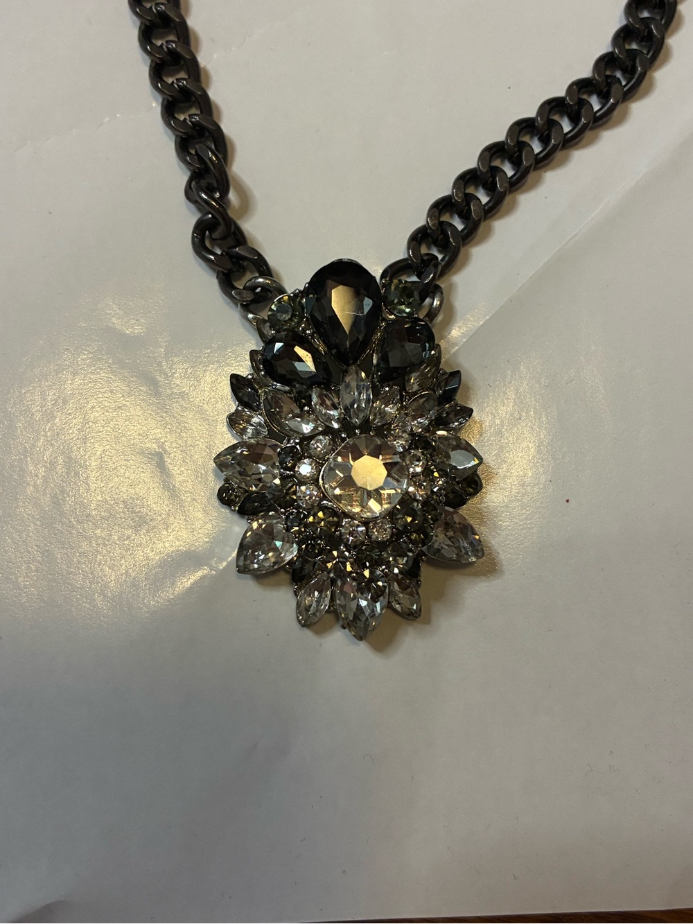Banana Republic Gunmetal Crystal Floral Pendant Necklace